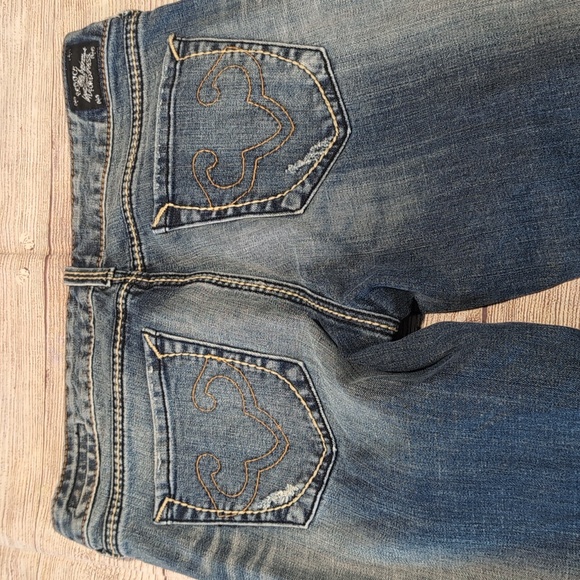 Rerock For Express Women's Distressed Low Rise Straight Size 6 Blue Denim Jeans - Picture 8 of 16
